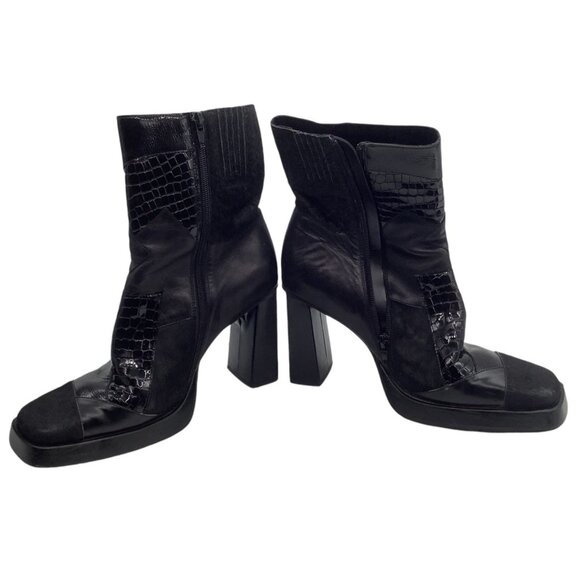 JEFFREY CAMPBELL 8.5 Maximal LC Platform Bootie Square Toe Patchwork Exotic Boot - Picture 5 of 12